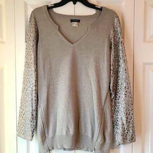 Women's silver leopard zipper sweater